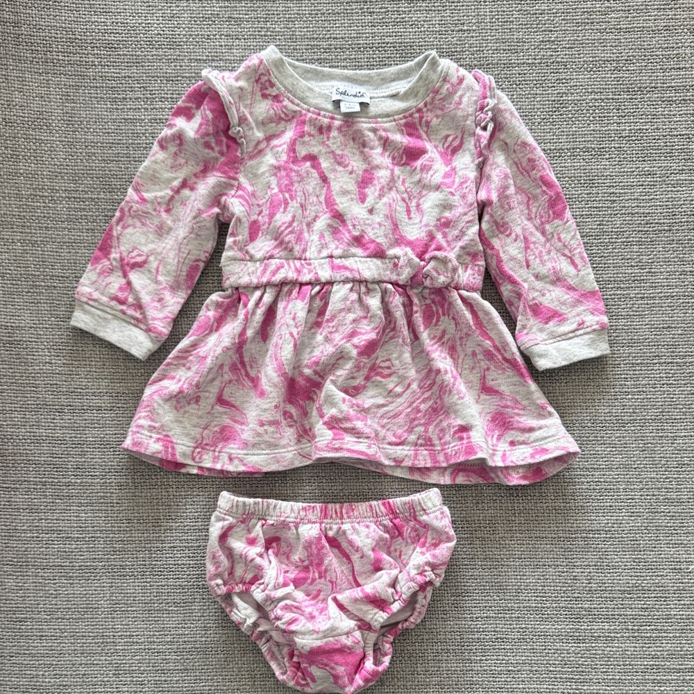 Splendid Pink Marble Dress with Matching Bloomers